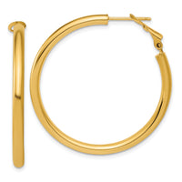 14k 3x40mm Polished Round Omega Back Hoop Earrings-PRE1017