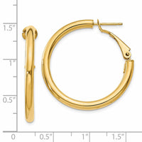 14k 3x32mm Polished Round Omega Back Hoop Earrings-PRE222