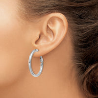 14k White Gold 3x32mm Polished Round Omega Back Hoop Earrings-PRE222W