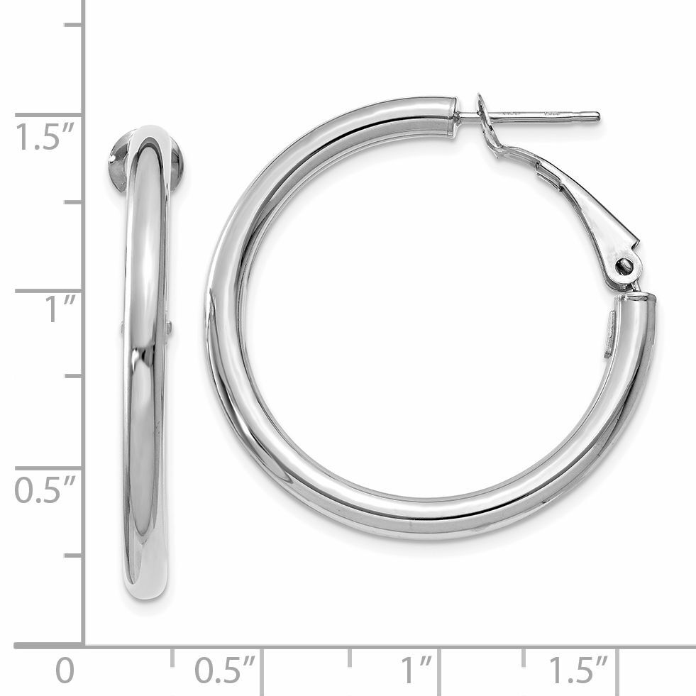 14k White Gold 3x32mm Polished Round Omega Back Hoop Earrings-PRE222W