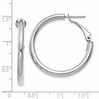 14k White Gold 3x32mm Polished Round Omega Back Hoop Earrings-PRE222W