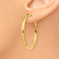 14k 3x36mm Polished Round Omega Back Hoop Earrings-PRE223