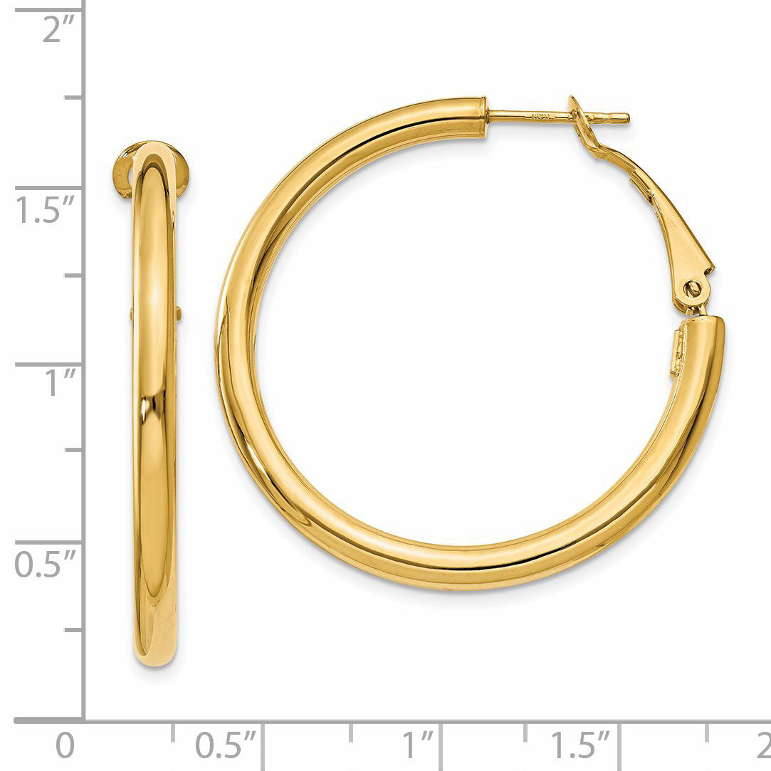 14k 3x36mm Polished Round Omega Back Hoop Earrings-PRE223
