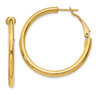 14k 3x36mm Polished Round Omega Back Hoop Earrings-PRE223