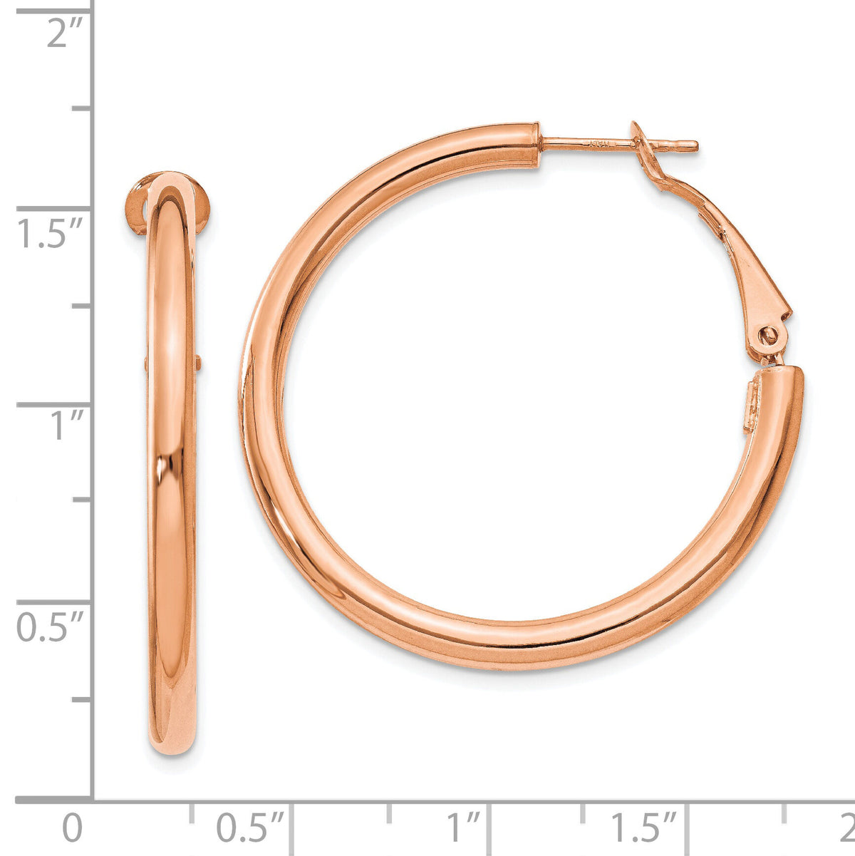 14k Rose Gold 3x36mm Polished Round Omega Back Hoop Earrings-PRE223R