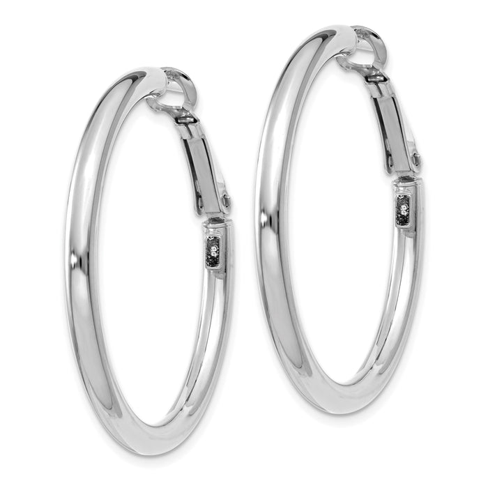 14k White Gold 3x36mm Polished Round Omega Back Hoop Earrings-PRE223W