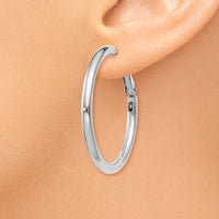 14k White Gold 3x36mm Polished Round Omega Back Hoop Earrings-PRE223W