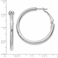 14k White Gold 3x36mm Polished Round Omega Back Hoop Earrings-PRE223W