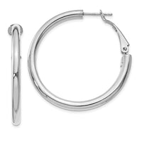 14k White Gold 3x36mm Polished Round Omega Back Hoop Earrings-PRE223W
