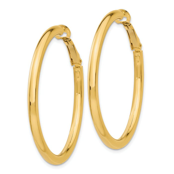 14k 3x41mm Polished Round Omega Back Hoop Earrings-PRE224