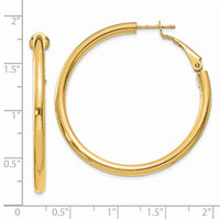 14k 3x41mm Polished Round Omega Back Hoop Earrings-PRE224