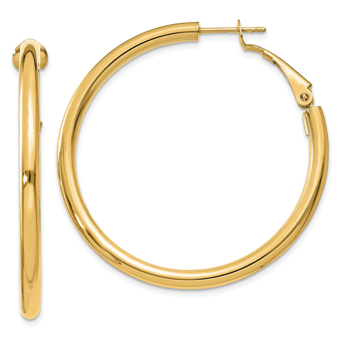 14k 3x41mm Polished Round Omega Back Hoop Earrings-PRE224