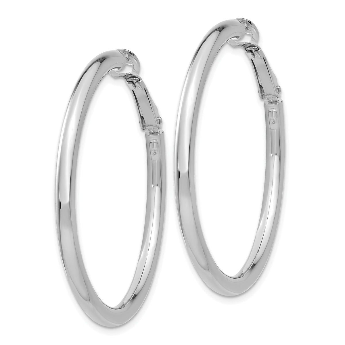 14k White Gold 3x41mm Polished Round Omega Back Hoop Earrings-PRE224W
