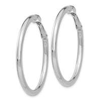 14k White Gold 3x41mm Polished Round Omega Back Hoop Earrings-PRE224W