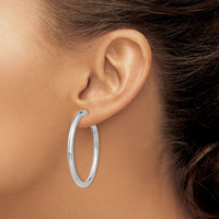 14k White Gold 3x41mm Polished Round Omega Back Hoop Earrings-PRE224W