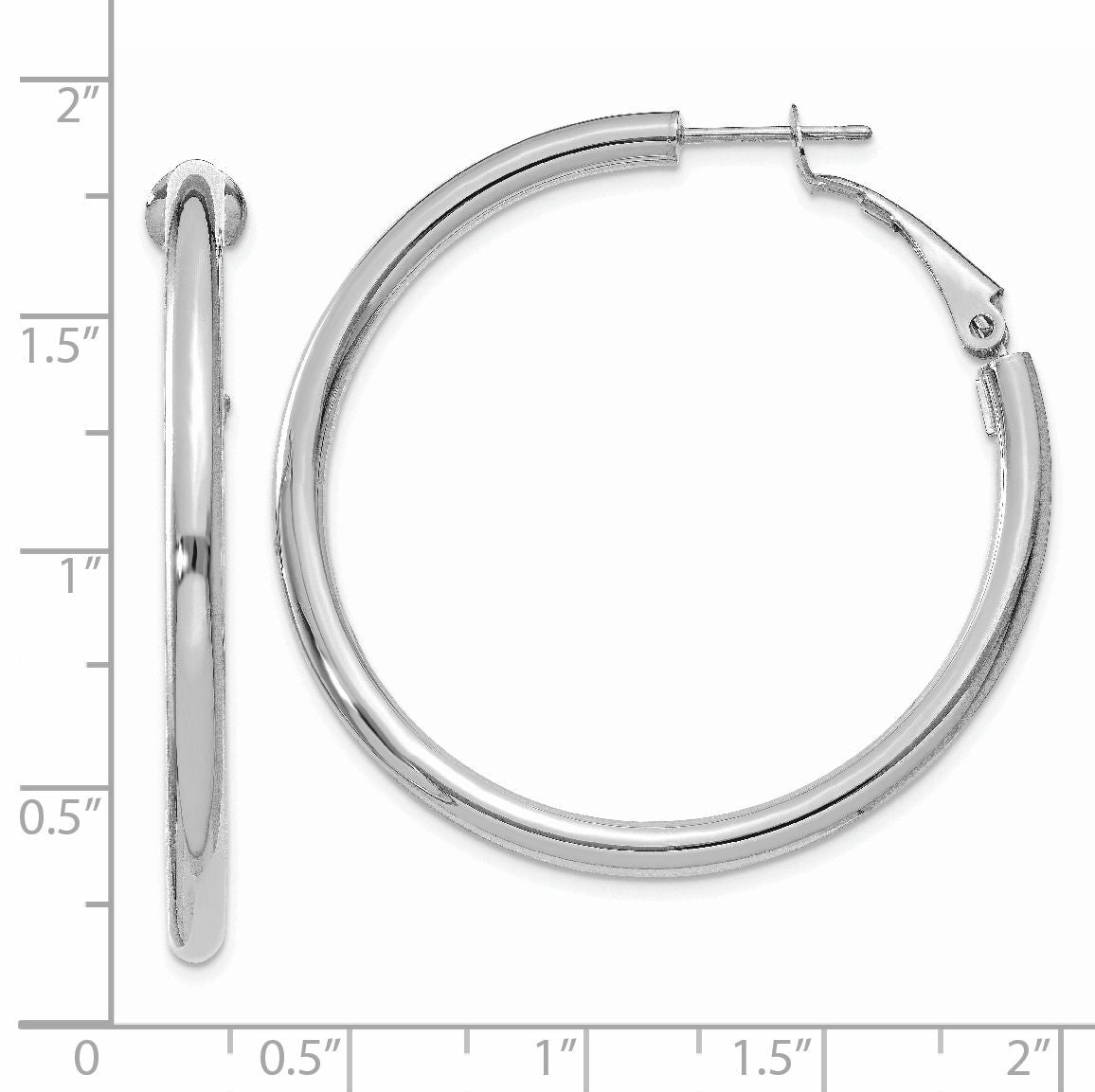 14k White Gold 3x41mm Polished Round Omega Back Hoop Earrings-PRE224W