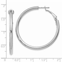 14k White Gold 3x41mm Polished Round Omega Back Hoop Earrings-PRE224W