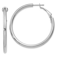 14k White Gold 3x41mm Polished Round Omega Back Hoop Earrings-PRE224W