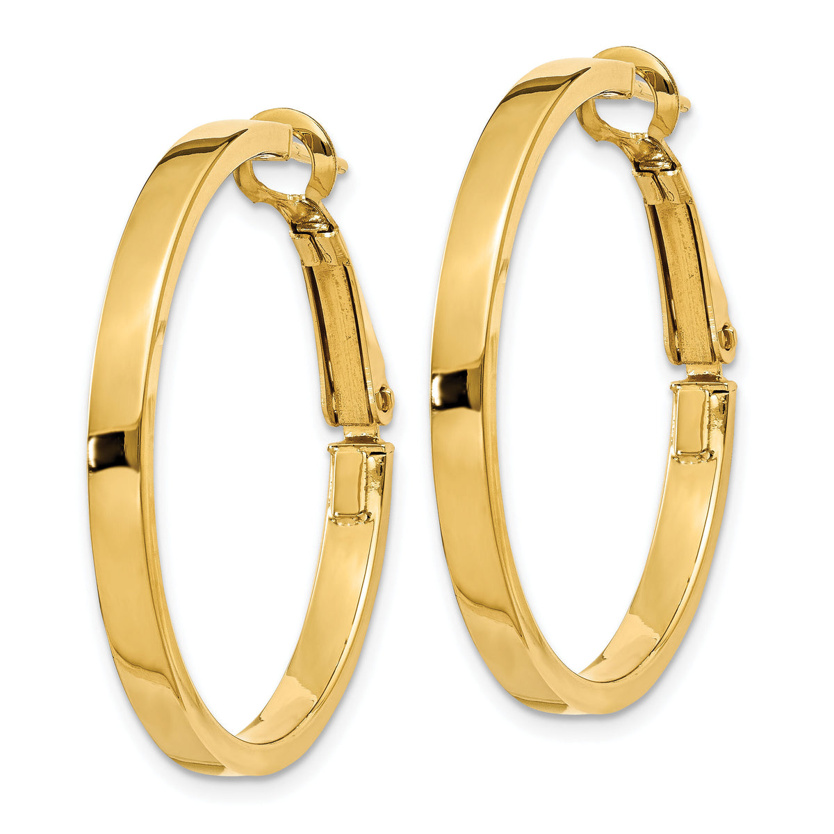 14k 3x30mm Polished Square Tube Round Hoop Earrings-PRE229