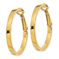 14k 3x30mm Polished Square Tube Round Hoop Earrings-PRE229