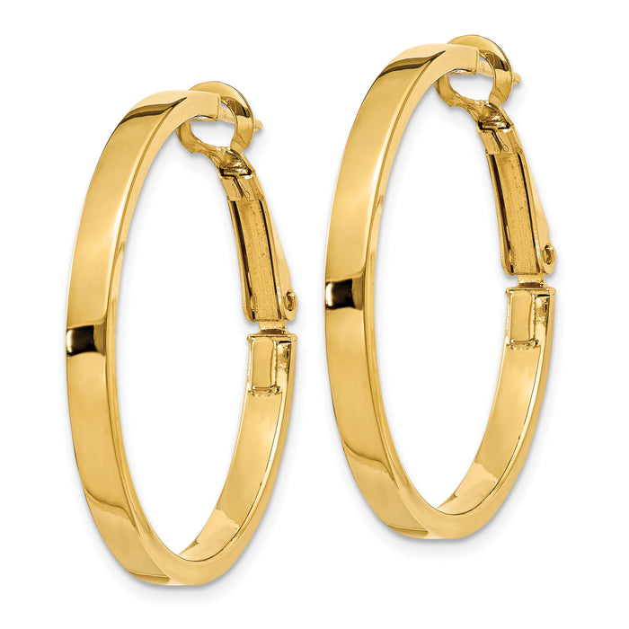 14k 3x30mm Polished Square Tube Round Hoop Earrings-PRE229