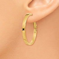 14k 3x30mm Polished Square Tube Round Hoop Earrings-PRE229