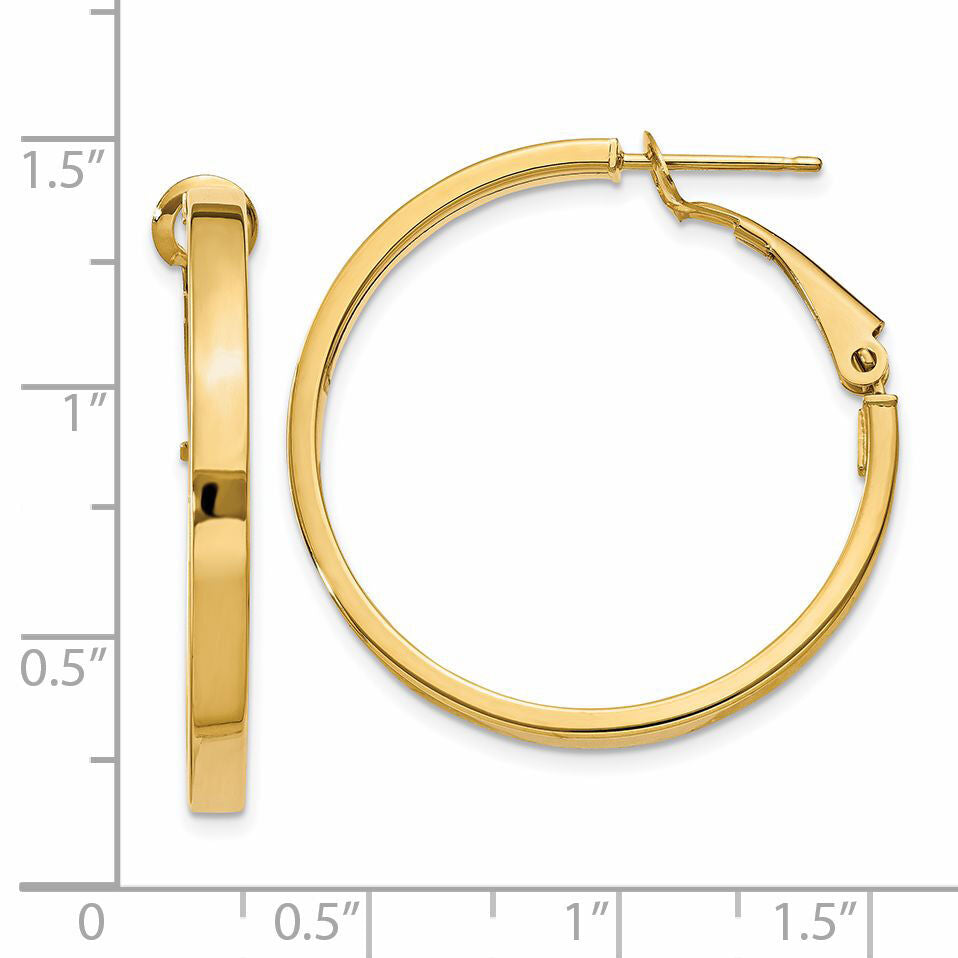 14k 3x30mm Polished Square Tube Round Hoop Earrings-PRE229