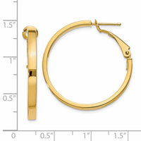 14k 3x30mm Polished Square Tube Round Hoop Earrings-PRE229