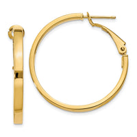 14k 3x30mm Polished Square Tube Round Hoop Earrings-PRE229