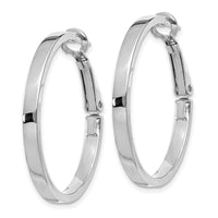 14k White Gold 3x30mm Polished Square Tube Round Hoop Earrings-PRE229W