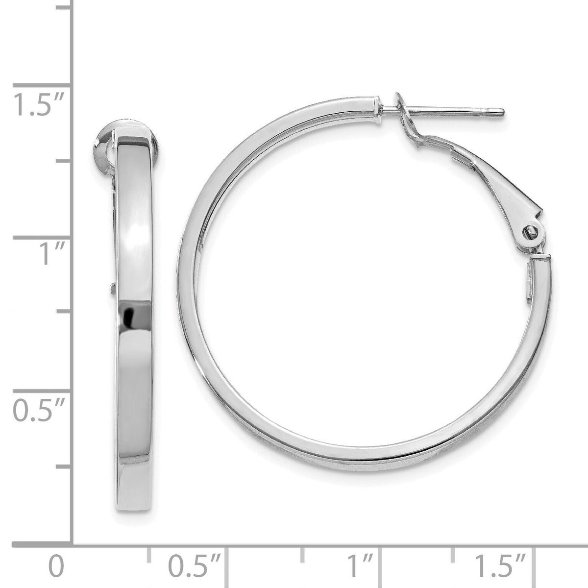 14k White Gold 3x30mm Polished Square Tube Round Hoop Earrings-PRE229W
