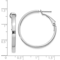 14k White Gold 3x30mm Polished Square Tube Round Hoop Earrings-PRE229W