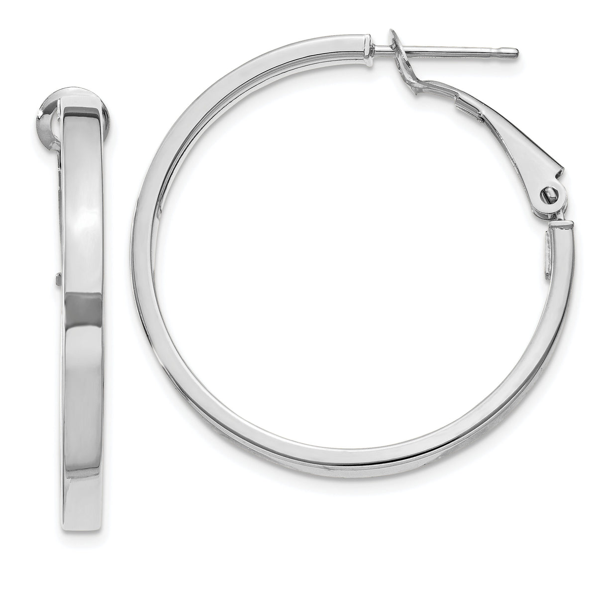 14k White Gold 3x30mm Polished Square Tube Round Hoop Earrings-PRE229W