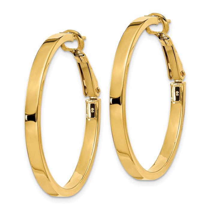 14k 3x35mm Polished Square Tube Round Hoop Earrings-PRE230