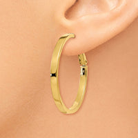 14k 3x35mm Polished Square Tube Round Hoop Earrings-PRE230