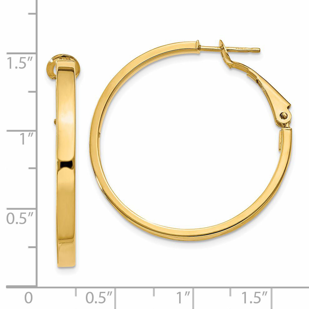 14k 3x35mm Polished Square Tube Round Hoop Earrings-PRE230