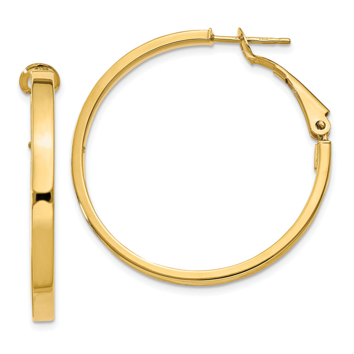 14k 3x35mm Polished Square Tube Round Hoop Earrings-PRE230