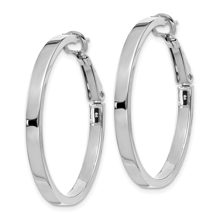 14k White Gold 3x35mm Polished Square Tube Round Hoop Earrings-PRE230W