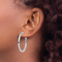 14k White Gold 3x35mm Polished Square Tube Round Hoop Earrings-PRE230W