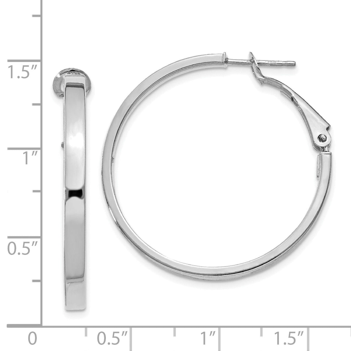 14k White Gold 3x35mm Polished Square Tube Round Hoop Earrings-PRE230W