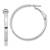 14k White Gold 3x35mm Polished Square Tube Round Hoop Earrings-PRE230W