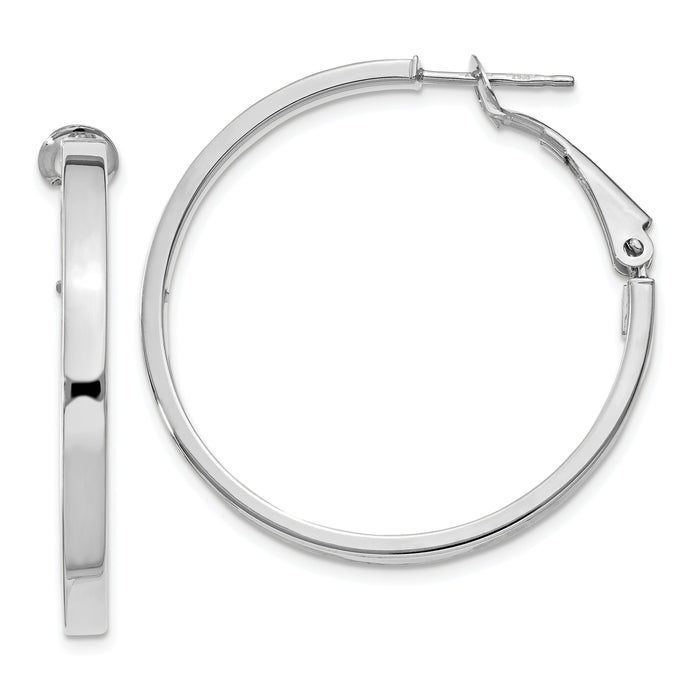 14k White Gold 3x35mm Polished Square Tube Round Hoop Earrings-PRE230W