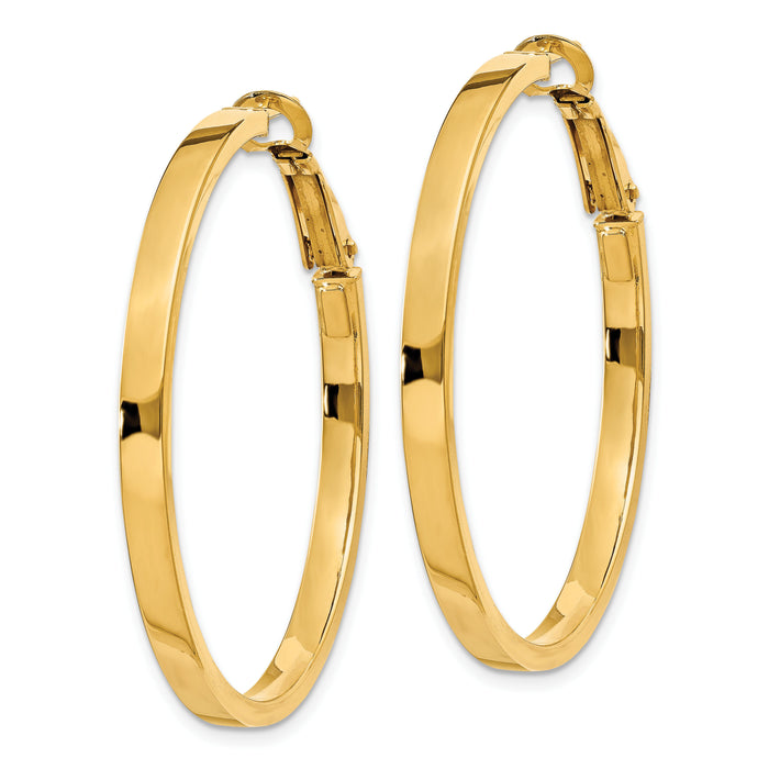 14k 3x40mm Polished Square Tube Round Hoop Earrings-PRE231