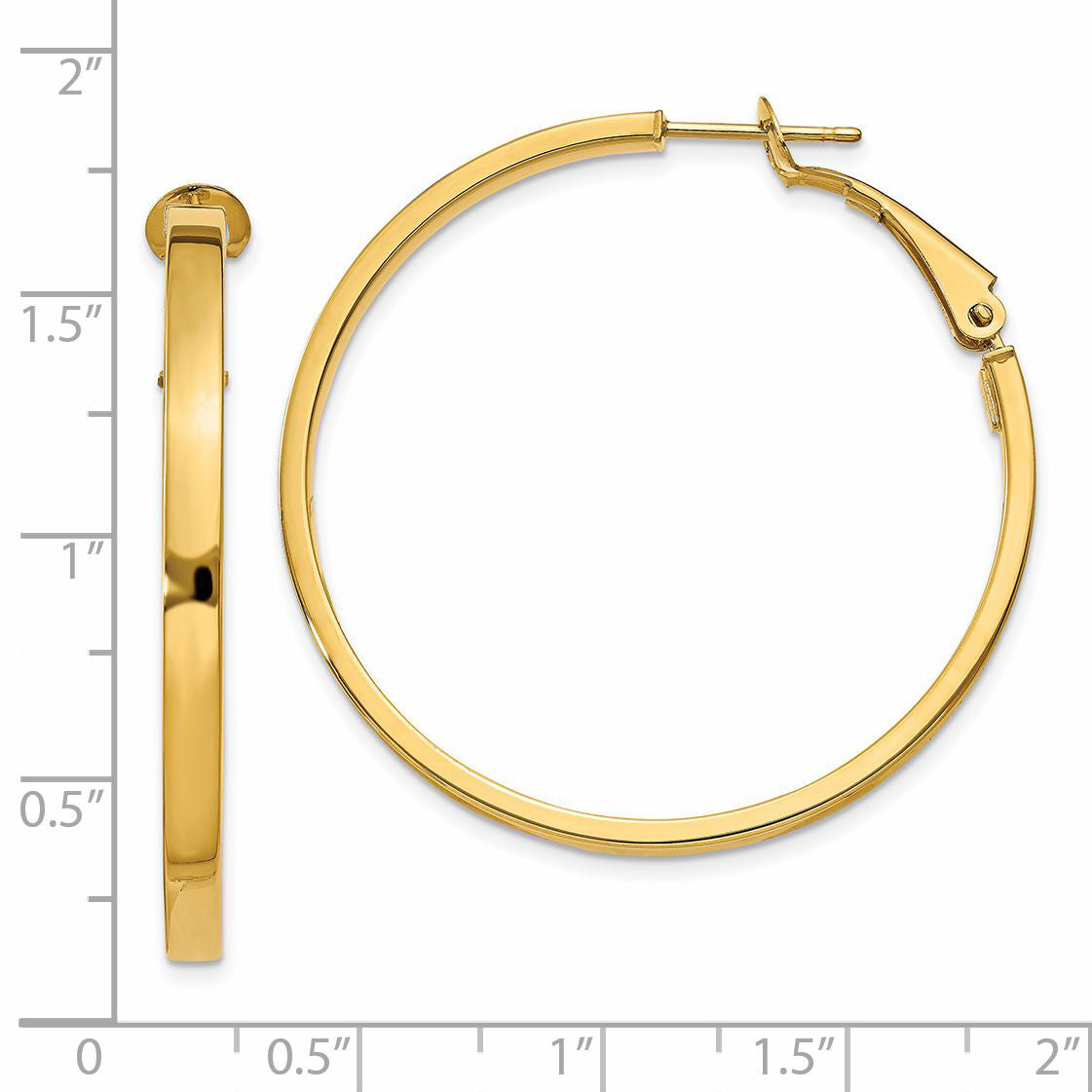 14k 3x40mm Polished Square Tube Round Hoop Earrings-PRE231