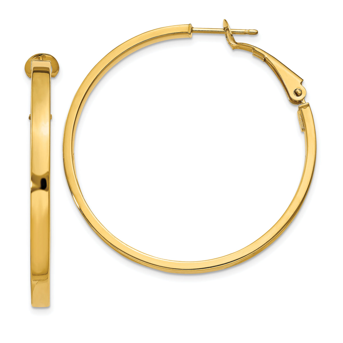 14k 3x40mm Polished Square Tube Round Hoop Earrings-PRE231