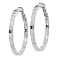 14k White Gold 3x40mm Polished Square Tube Round Hoop Earrings-PRE231W