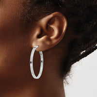 14k White Gold 3x40mm Polished Square Tube Round Hoop Earrings-PRE231W