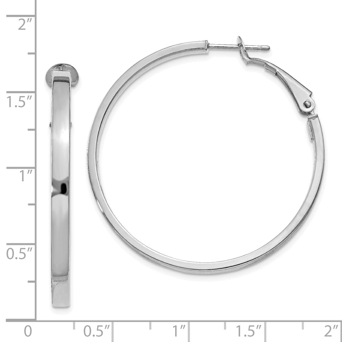 14k White Gold 3x40mm Polished Square Tube Round Hoop Earrings-PRE231W