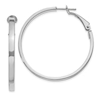14k White Gold 3x40mm Polished Square Tube Round Hoop Earrings-PRE231W