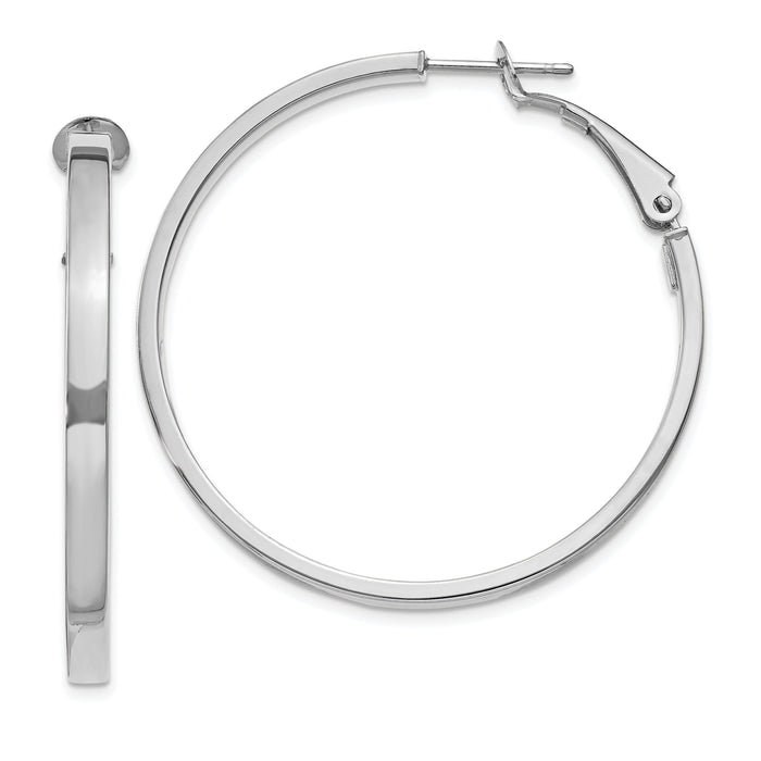 14k White Gold 3x40mm Polished Square Tube Round Hoop Earrings-PRE231W